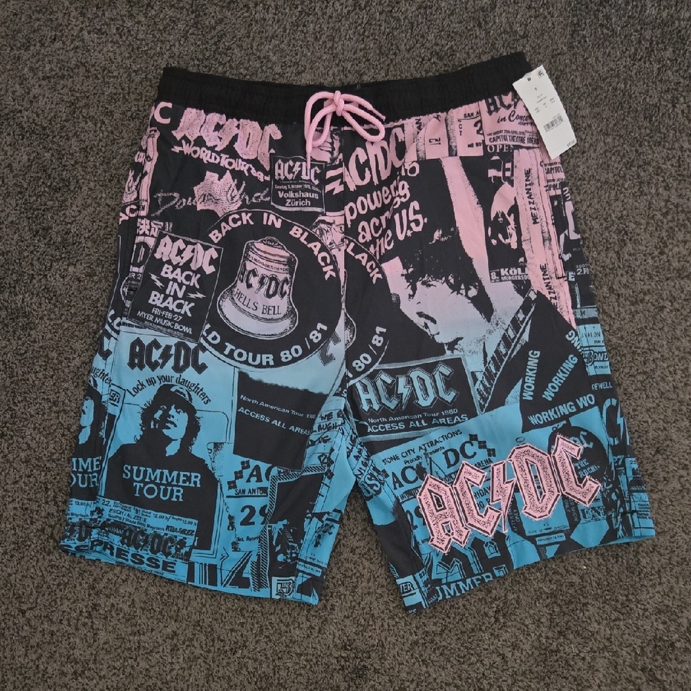 AC/DC Men's Athletic Shorts - Black, Blue, and Pink